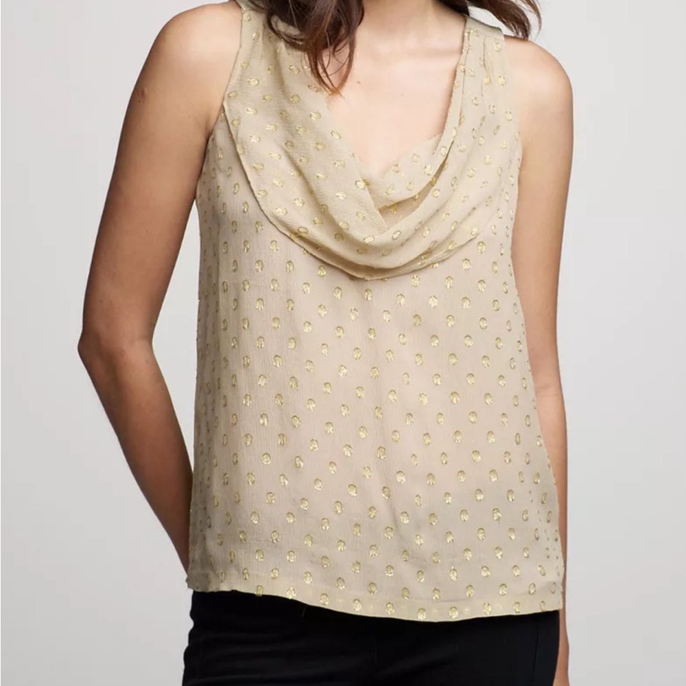 J.CREW Metallic Gold Silk Draped Neck Tank 2